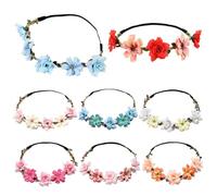 8 Pcs Flower Crown for Women Girls Elastic Boho Flower Headbands with 5 Pcs Flowers Hawaii-Style Wedding Fairy Crown for Bridal, Bridesmaid, Taking Photos, Travelingfor