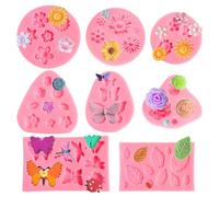8 Pcs Flower Silicone Mould, 3D Daisy Rose Mould Silicone Cake Mould, Chocolate Moulds Jelly Moulds for Candy Jelly Cake Soap DIY Sugarcraft Wax Melts, Contains Daisy Flower Butterfly Leaves
