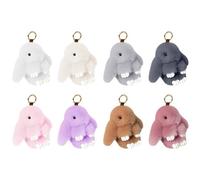 8 Pcs Fluffy Bunny Keychain - Cute Plush Rabbit Pendant, Decoration for Handbags, Wallets, Phone Straps, Household Keys (All)