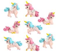 8 Pcs Flying Horse Unicorn Animal Model Figures Toy Cake Toppers, Miniature Unicorn Figurines Fairy Garden Moss Landscape DIY Terrarium Crafts Ornament, Cake Decoration Christmas Birthday Gift