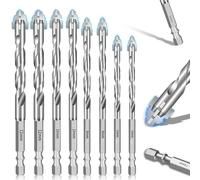 8 Pcs Four Edged Serrated Eccentric Drill Bits,Tile Drill Bit,High Strength Carbide Tip Metal Drill Bits,Drill Bit For Brick,Tile,Wood & Pvc,Fine-Polished Carbide Tips With 1/4 Hex Shank(6,8,10,12)