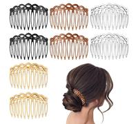 8 Pcs French Hair Comb, French Side Hair Twist Comb Set Plastic Twist Decorative Combs Clips Bridal Wedding Veil Teeth Hairs Combs for Fine Hairs Girls (11 Teeth Side, 4 Color)
