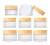 8 Pcs Frosted Clear Glass Cosmetic Jars with Wood Grain Plastic Lids & Inner Liners - 20ml & 30ml Refillable Travel Pots for Creams, Lip Balm, Makeup, Powder, Lotion, and Nail Products