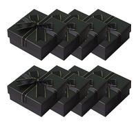8 Pcs Gift Box Exquisite Pre-Tie Ribbon Bow Cardboard Black Jewellery Gift Box 3x3x1 In with Lids & Foam Padding Square Jewelry for Ring Earring Necklace Bracelet Jewelry