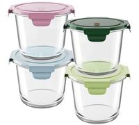 8 PCS Glass Meal Prep Containers with Lids, Airtight 3-Cup Glass Storage Containers Set, Heat-Resistant BPA-Free for Soup Leftover, Microwave, Dishwasher, and Freezer Safe (4 Packs Mixed colors)