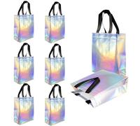 8 Pcs Glossy Rainbow Party Bags, Holographic Girls Gift Bag with Handle, Reusable Non-Woven Bag for Girls Birthday, Christmas, Frozen Party Bags, Wedding
