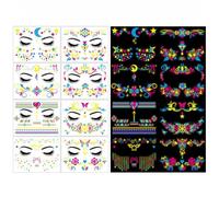 8 Pcs Glow-in-the-Dark Neon Face Tattoos - UV Blacklight Temporary Tattoos Stickers with Flower & Butterfly Designs, Ideal for Glow Party Makeup & Supplies