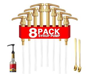 8 Pcs Gold Coffee Syrup Pump Dispenser, Compatible with 25.4 Oz/750ml Bottles, Great for Home & Coffee Bar Drinking Mixes, Tea, Beverage, Cocktails, Plus Spoons