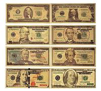 8 pcs Gold Foil Dollar Bills, New Version Gold 100 Dollar Bill 100/50/20/10/5/2/1 Gold Dollar Bills USD Money Banknotes/10 (Color : 8pc Color Gold)