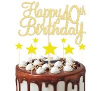 8 Pcs Gold Happy 40th Birthday Cake Topper - 1 Topper, 7 Star Cupcake Toppers, Glitter 40th Cake Topper for Anniversary Party Supplies