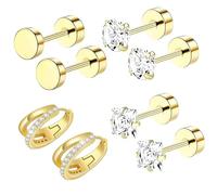 8 Pcs Gold Studs Earrings for Womens Set, Golds Earring for Women Golds Flat Back Earrings Golden, Exquisite Gold Stud Earring for Women Golden Hoop Earringses Suit as Womens Gifts