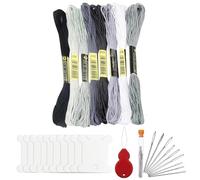 8 Pcs Grey Embroidery Thread, Sewing Thread Kit with Needle Threader Thread BobbinsEmbroidery Needles for Hand Embroidery Sewing and Crafting