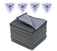 8 PCS Grey Microfiber Cloths with Scouring Side Poly Mesh Dishcloths, 30x30Cm Reusable Dish Cloths for Kitchen, Microfiber Cleaning Cloth with 4 Towel Storage Buckle for Kitchen Cleaning and Housework