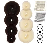 8 Pcs Hair Bun Shaper Set, Beige Donut Bun Maker, Brown Donut Bun Maker for Buns with 5 Bands & 40 Hair Pins, Donut Ring Style Chignon Bun Maker for Dancer Ballet Girls (Four Different Sizes)