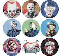 8 Pcs Halloween Diamond Art Coasters Kits,Horror Movie Diamond Painting Drink Coasters with Holder,DIY Gem Coaster Art Crafts Supplies with Cork Pads for Home Decor (Halloween).
