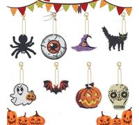 8 Pcs Halloween Diamond Painting Keyrings Halloween Double Sided Diamond Art Painting Keychains Bat Skull Pumpkin Ghost 5D DIY Halloween Full Drill Diamond Keyrings for Crafts Wallet Backpack Decor