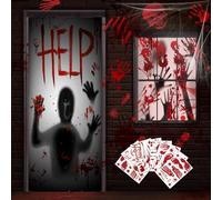 8 Pcs Halloween Window Stickers,2 Pcs Extra Large Halloween Door Decoration (155X77Cm) -Scary Bloody Handprint|Reusable Window Clings for Indoor/Outdoor Decor|Haunted House & Garden Party Decoration