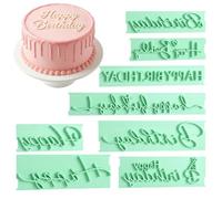 8 Pcs Happy Birthday Fondant Stamp Kit, Cake Decorating Stencil Cookie Stencils Fondant Decorations Tools Letters Embosser for DIY Cake Decorating Printing