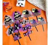 8 pcs Happy Halloween Cake Toppers Happy Boo Day Acrylic Cake Topper Ghost Witch Hat Castle Shape Cupcake Topper Cake Pick for Halloween Party Cake Decoration Gifts