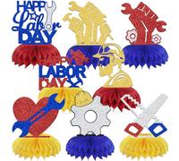 8 Pcs Happy Labor Day Honeycomb Centerpiece,American Patriotic Labor Day Party Table Decorations, Worker Festival Remember And Honor Laborer Party Decor Supplies Blue Red