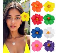 8 Pcs Hawaiian Hair Clip Tropical Hibiscus Hair Clip Bohemian Style Artificial Flower Hairs Clips for Women Girls Bride Wedding Beach Party Vacation Essential Accessories