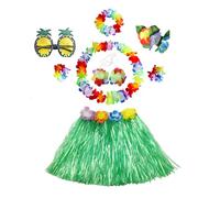 8 Pcs Hawaiian Hula Skirt Costume Set, 40cm Hawaiian Grass Skirt, Hawaii Leis Hula Grass Skirt Lei Flower Lei Luau Garland for Novelty Luau Skirts Party