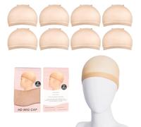 8 Pcs HD Wig Caps, Ultra Thin Skinlike Bald Caps for Women & Men, Breathable Stretchy Nylon Wig Caps to Hold Wigs in Place, Invisible HD Mesh Wig Net for Lace Front Wigs (Nude, One Size Fits All)