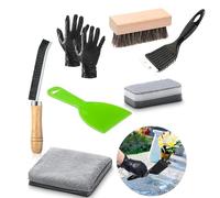 8 Pcs Headstone Cleaner Kit for Granite & Stone Graves, Cleaning Tools Includes scrubber, carpet brush, Bristle Crevice Brush, Disposable Gloves, Plastic Scraper, Bird Droppings Cleaning Brush,Towel