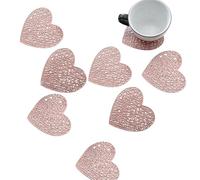 8 Pcs Hollow Out Heart Cup Pads Non-slip Heat Insulation Place Mats for Kitchen Dinner Table Decorations，Heart Shape Coaster for Drinks (Rose gold)