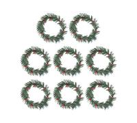 8 PCS Holly Berry Candle Ring Small Artificial Red Berries Pine Needles Wreath for Christmas Garland Ornaments Decor