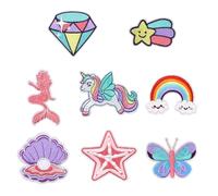8 Pcs Iron on Patches, Dreamy Unicorn Rainbow Star Butterfly Diamond Pearl Embroidery Patch for Kids Girls Clothing Backpack Hat DIY Craft Y8MRYBDT