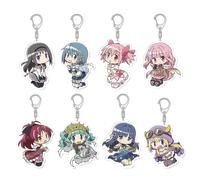 8 Pcs Kaname Madoka Keychain Anime Cute Figure Keyring Pendant Acrylic Key Accessories Chain Set Madoka Magica Merch