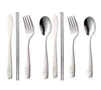 8 Pcs Kids Cutlery Set Knife and Fork Sets Engraved Dinosaur Pattern Children's Cutlery Kids Forks, Cutter Set Smooth for Dishwasher 2 Forks, 2 Dinner Knives, 2 Table Spoon and 2 Chopsticks