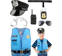 8 Pcs Kids Police Costume Set Police Vest Hat Prop Toys Police Officer Dress Up for Boys Police Career Day Halloween Party
