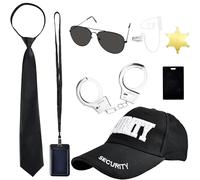 8 Pcs Kids Secret Service Costume Earpiece Acoustic Tube Headset Black Hat Sunglasses Playing Cosplay Security Guard Dress up for Boys Spy Police FBI Toys Halloween Outfit