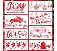 8 Pcs Large Christmas Stencils for Crafts, Reusable Christmas Rub on Transfers Painting Crafts, Xmas Stencils for Painting On Doormat Wood Wall Decor (Classic.8)