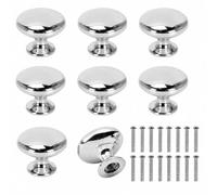 8 PCS Large Kitchen Door Knobs, 30 x 25 mm Round Chrome Cabinet Knobs | Two Screws Per Piece; Simple Furniture Update; Comfortable Everyday Grip; For Cupboards, Drawers, Wardrobes And Dressers