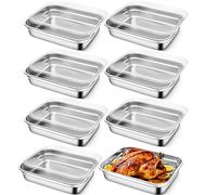 8 Pcs Large Stainless Steel Food Containers with Lids, Rectangle Food Storage Box Bulk, Stackable Meal Prep Container for Kitchen Restaurant Snack Buffet Fruits, Oven Freezer Safe, 32 x 26 x 7 cm
