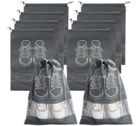 8 Pcs Large Travel Shoe Bag, Portable Drawstring Shoes Storage Bags, Waterproof Shoes Bags with Transparent Slot, for Men Women Daily and Travel Use (Light Grey)