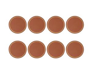8 PCS Light Brown Leather Coasters, 10cm Gold Edge Round Leather Coasters, Heat Resistant Table Protector
