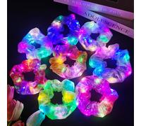 8 Pcs Light Up Mermaid Scrunchies, LED Hair Scrunchy for Girl & Women, Multi Light Modes, Glow in the Dark Accessories for Rave Neon Slumber Party