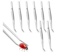 8 Pcs Long Tweezers with Flat Curved Tip Stainless Steel Tweezers Tweezer for Crafting Tweezer First Aid Medical for Hair Removal Garden Serrated Tip Lab Forceps Plants Craft Electrical Repair
