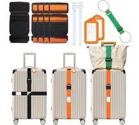 8 pcs Luggage Straps, CNYMANY 2-in-1 Travel Belt Add a Bag Luggage Strap, Adjustable luggage straps for suitcases Over Handle for Carry On Bag Airport Travel Accessories - Orange, green, black