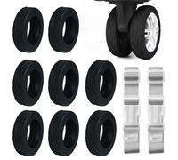 8 Pcs Luggage Wheel Covers with 2 Securing Straps, Silicone Suitcase Wheel Protectors for 2-2.4 Inch Spinner Wheels, Noise Reducing Anti Scratch Anti Slip Covers for Carry-On Travel Luggage, Black