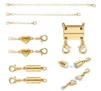 8 Pcs Magnetic Necklace Clasps Strong Magnetic Closures Multi Style Jewelry Clasp Set with Chain Extenders for Layering Necklaces Bracelets 16K Gold Plated Silver