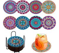 8 Pcs Mandala Diamond Painting Coasters Kit with Holder,5D Full Round Drill Diamond Art Coasters for Adults Begainners,Mandala Gem Art Painting Craft Kits for Adults Supplies Gift.
