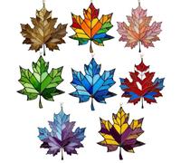 8 PCS Maple Leaf Stained Glass Window Hanging, Acrylic Maple Leaf Ornament, Hanging Fall Maple Leaf Decorations, Window Wall Hanging Ornament for Fall Thanksgiving Festival Party (1 Set)