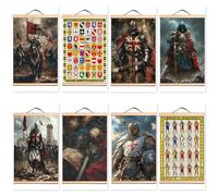 8 PCS Masonic Knights Templar Tapestry Wall Art Hanging Flag Wall Chart Vintage Crusades Armor Warrior Posters and Prints Unique Canvas Scroll Painting (60X80 CM)