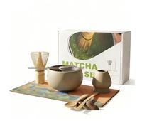 8 PCS Matcha Set Matcha Whisk Kit, Ceramic Tea Bowl, Bamboo Matcha Whisk, Broom Holder, Scoop, Sifter, Tea Cloth, Large Spoon and Holder, Handcrafted Making Kit Gift for Matcha Lovers