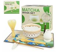 8 Pcs Matcha Set, Matcha Whisk Set with Matcha Bowl, Whisk, Bamboo Scoop, Holder, Spoon, Scoop Rest, Sifter, Towel, Authentic Tea Ritual, Matcha Gift Set for Beginners and Enthusiasts(Beige/Brown)